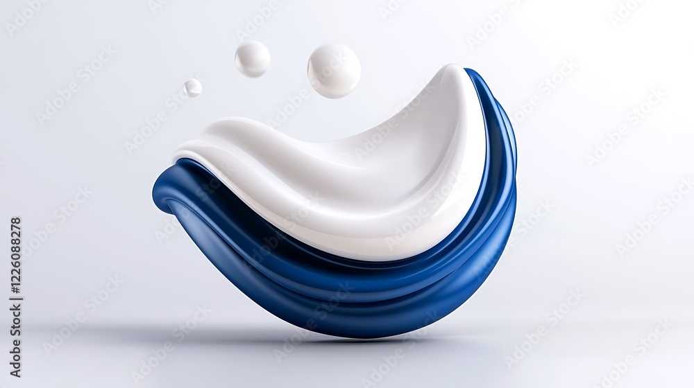 Poster abstract 3d rendering of flowing blue and white shapes.