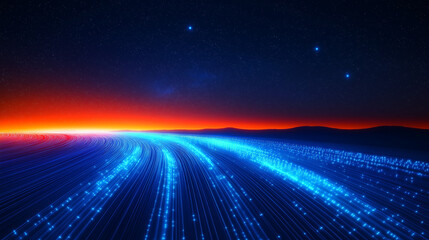 Energy and Motion A Futuristic Landscape at Sunset