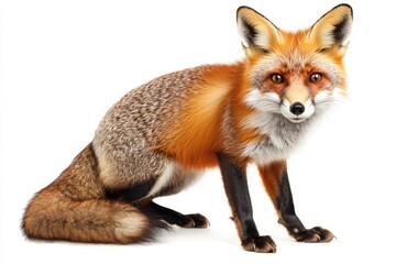Fototapeta premium Red fox sitting on white background