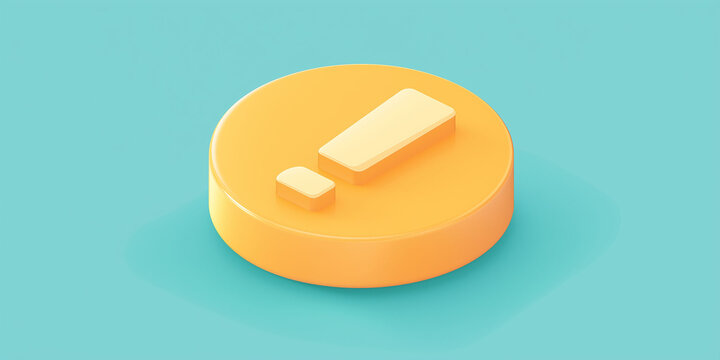 3D illustration of button with yellow exclamation mark, turquoise background