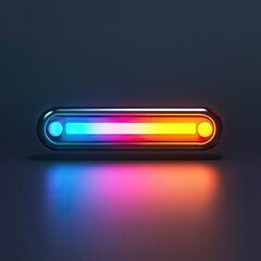 Futuristic glowing bar with vibrant RGB lights reflecting on dark surface.