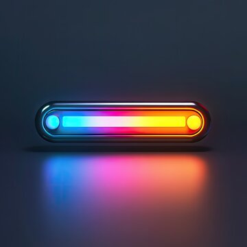 Futuristic glowing bar with vibrant RGB lights reflecting on dark surface.