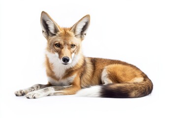 Fototapeta premium Red fox resting on white background
