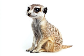 Fototapeta premium Adorable meerkat sitting on white background