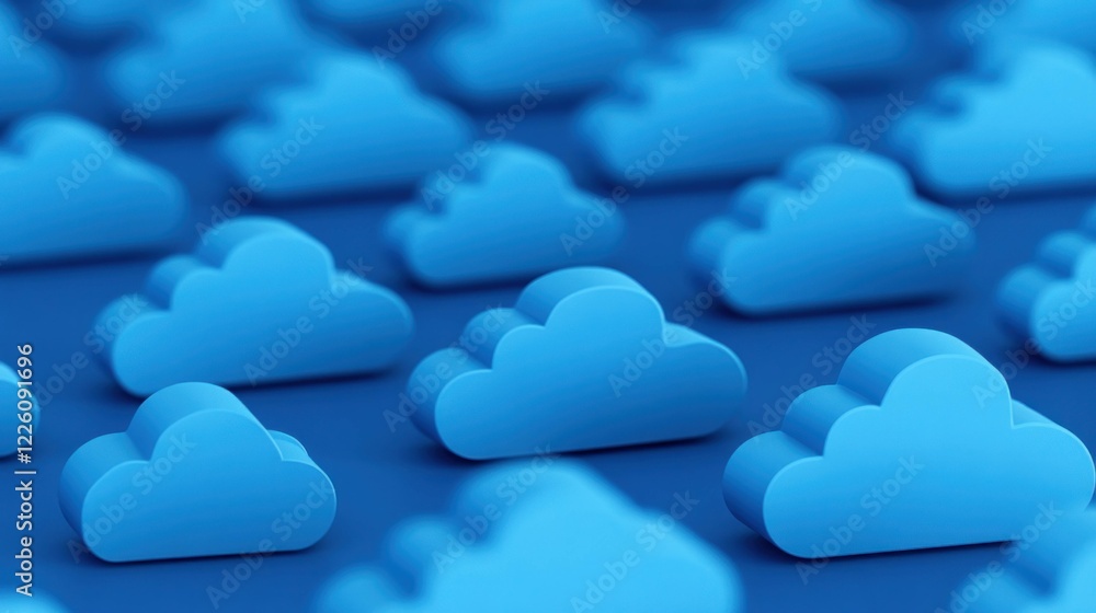 Poster abstract blue cloud shapes arranged in a seamless pattern, representing digital storage and cloud co