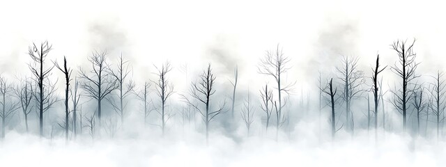 Obraz premium Foggy Forest Landscape with Bare Trees and Mist