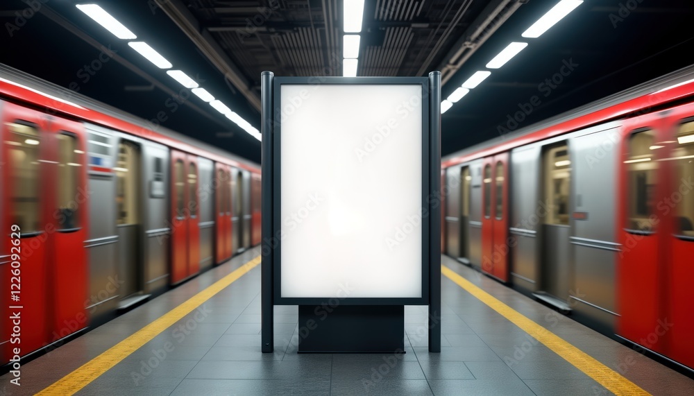 Poster subway station mock-up poster display. empty advertisement board in nyc subway station between two m