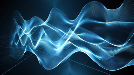 Obraz premium Abstract blue wave patterns create dynamic visual effect, representing sound or data flow in digital environment. smooth curves and glowing lines evoke sense of movement and energy