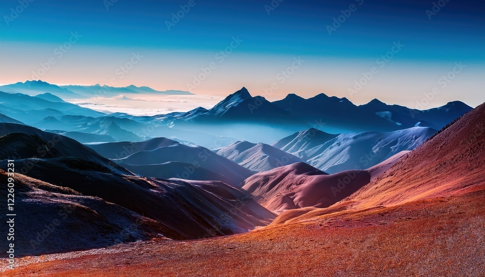 Poster vibrant 3d landscape showcasing gradient textures with dynamic depth, offering a spectacular view of