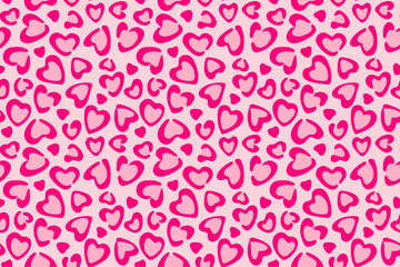 Heart shaped leopard print background, wallpaper, Vector design background with pink leopard skin pattern, Happy Valentine's Day © naa