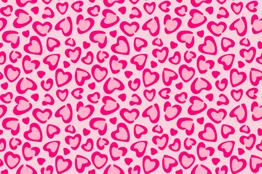 Heart shaped leopard print background, wallpaper, Vector design background with pink leopard skin pattern, Happy Valentine's Day