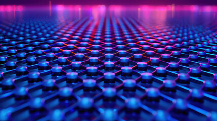 Obraz premium vibrant, abstract pattern of hexagonal shapes in blue and purple tones, creating futuristic and dynamic visual effect. surface appears reflective, enhancing colorful lighting