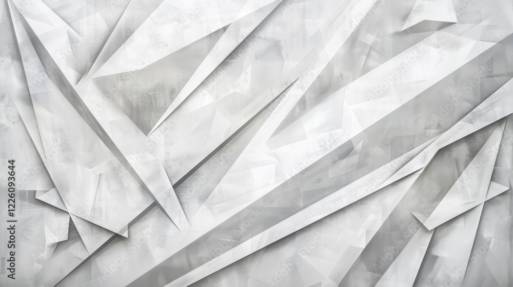 Poster abstract geometric design featuring sharp white triangular shapes on textured gray background, creat