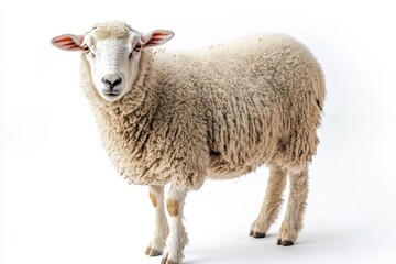 Naklejka premium Fluffy sheep posing against white background.