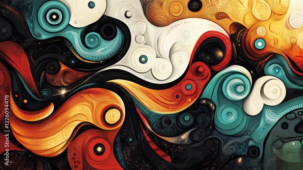 Aufkleber intricate swirling patterns in vibrant colors blend together, creating a hypnotic and dynamic abstra