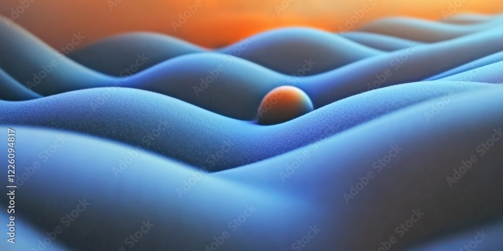Poster abstract waves with a smooth surface and a glowing sphere in the background