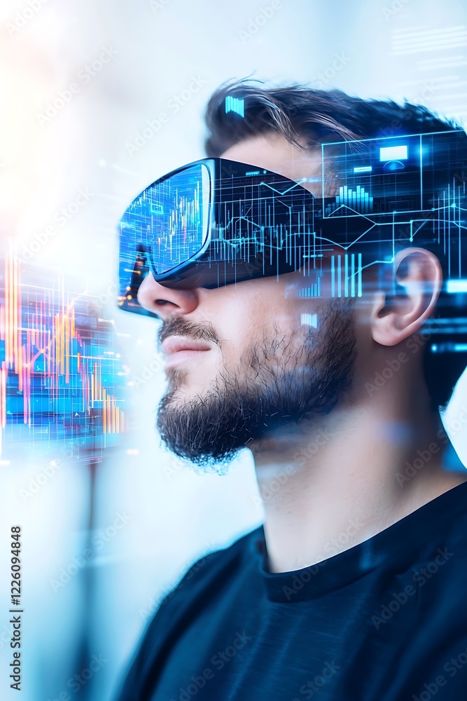 Poster man using virtual reality for data analysis