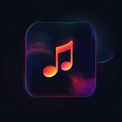 Glowing music note icon on dark background.