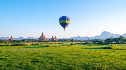 Obraz premium Hot air balloon over Bagan temples at sunrise