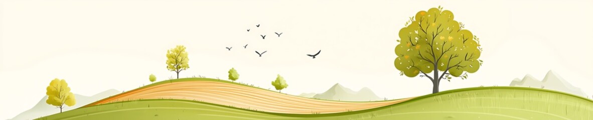 Serene Landscape with Trees and Birds in Soft Colors