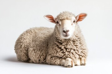 Adorable fluffy sheep resting peacefully.