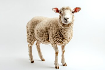 Fluffy sheep against white background
