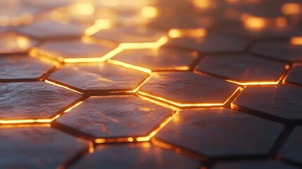 Fototapeta premium Illuminated Hexagonal Grid Surface Abstract Design
