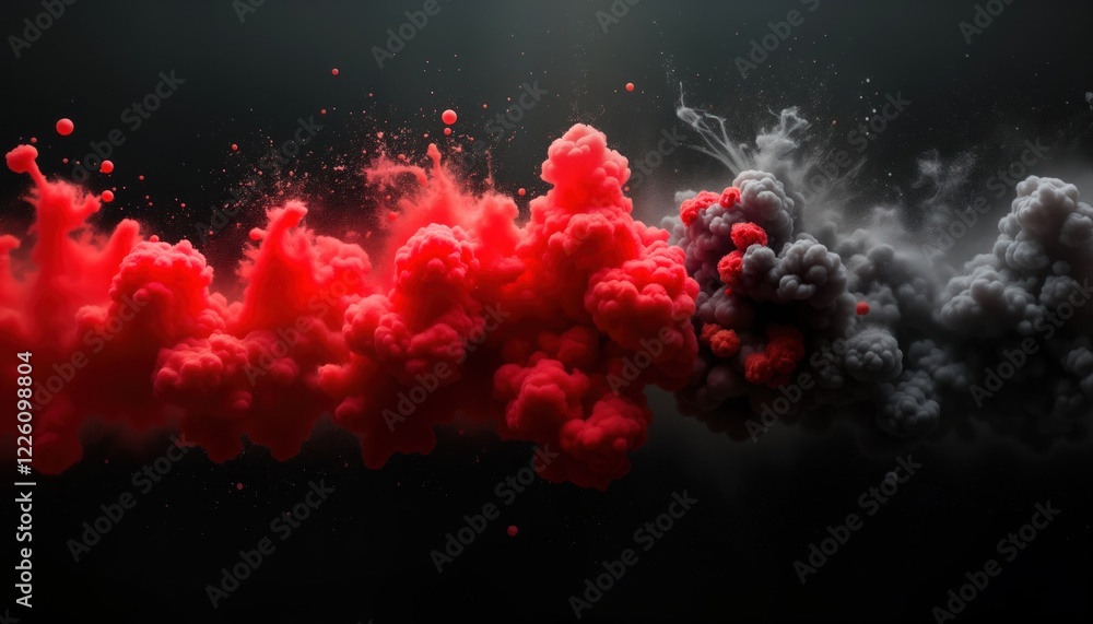 Poster abstract banner design. red, dark gray ink explodes in motion. liquid colors create dynamic shapes, 