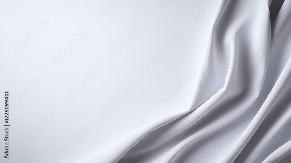 Poster elegant white fabric with soft, flowing folds and wrinkles, creating a luxurious and smooth texture.