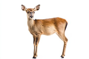 Fototapeta premium Young female deer isolated on white