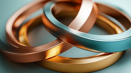 Intertwined Metallic Rings Reflecting Light