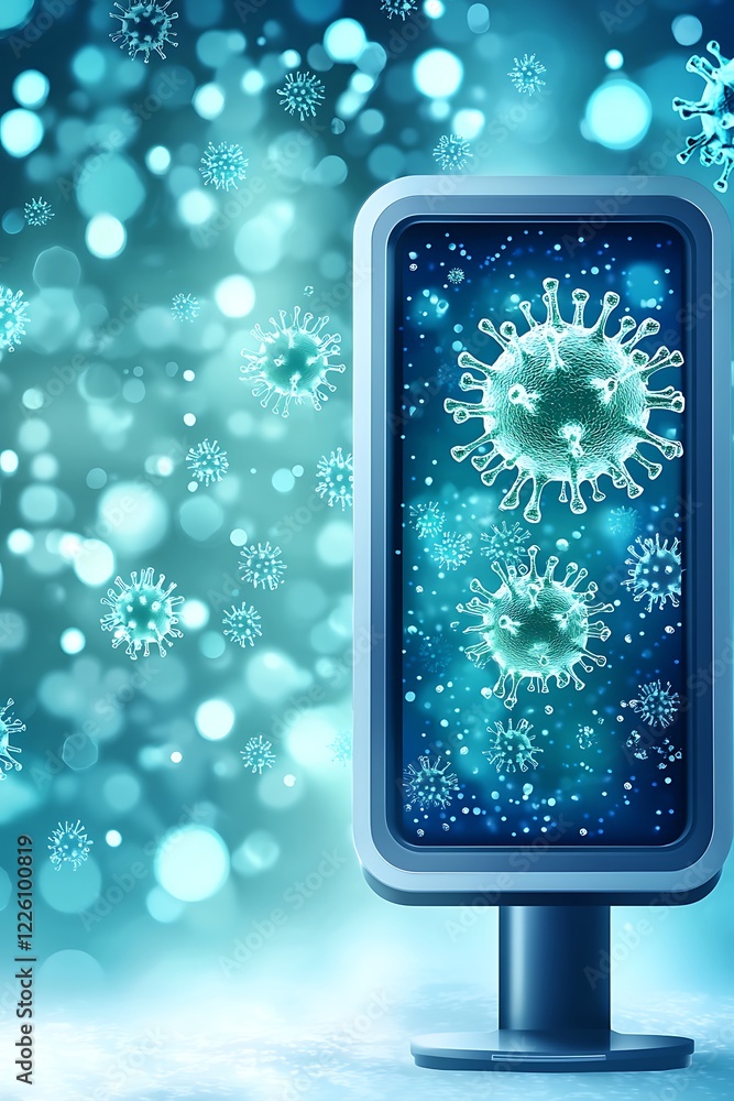 Poster virus illustration with abstract background and bokeh effect