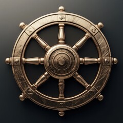 Obraz premium Golden Dharmachakra, eight-spoked wheel, dark background.