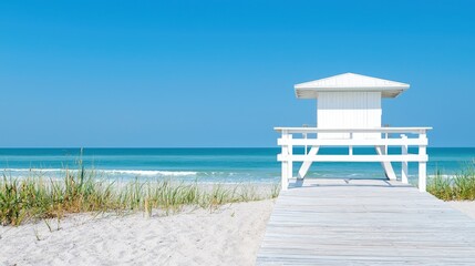 Fototapeta premium White beach lifeguard tower on sunny Florida beach