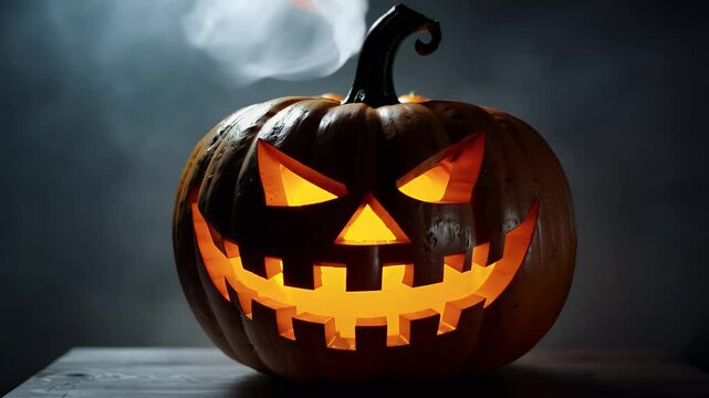 A Halloween themed video showcasing a mischievously grinning pumpkin perfect for spooky seasonal content and stock footage assets