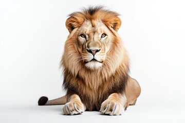 Majestic male lion, golden mane, intense gaze.