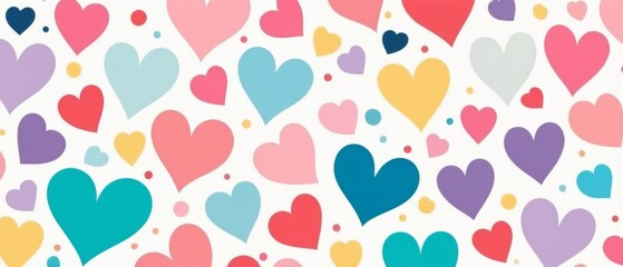 A whimsical Valentine's Day background featuring cute cartoon hearts, pastel colors, and playful polka dots, perfect for a cheerful and lighthearted design