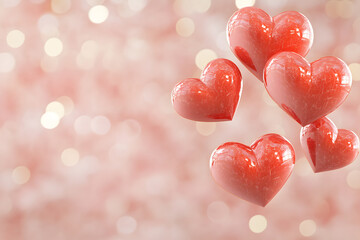 Obraz premium Floating glass hearts on soft pink background create romantic atmosphere