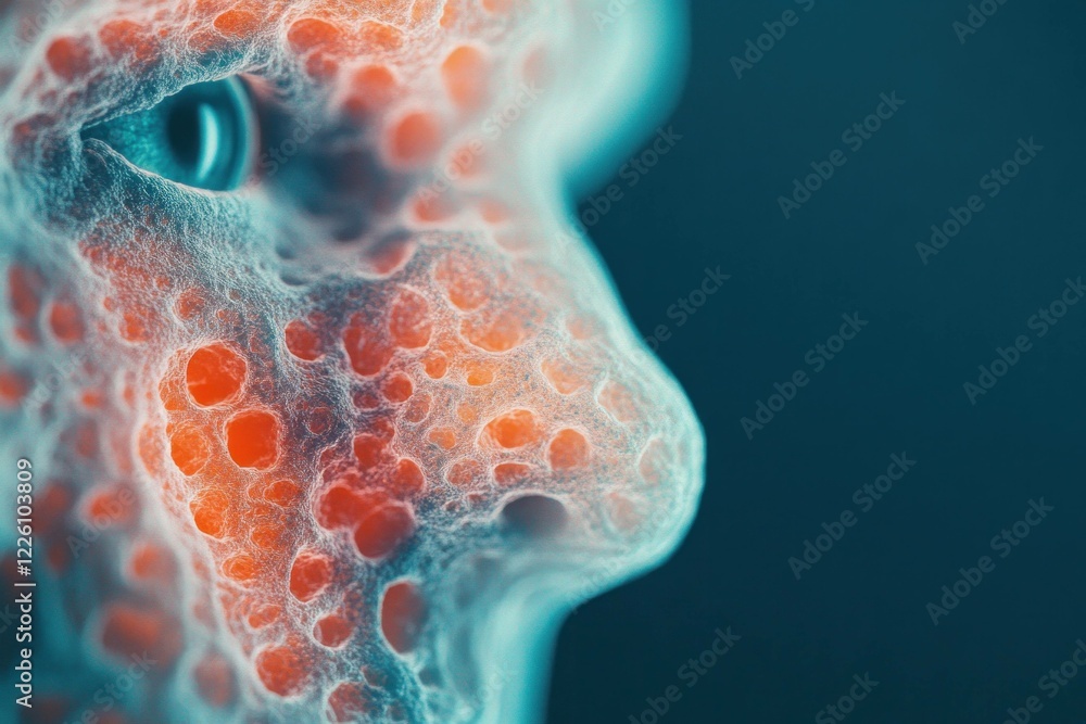 Poster abstract representation of a human face with colorful textures and patterns, highlighting emotions a