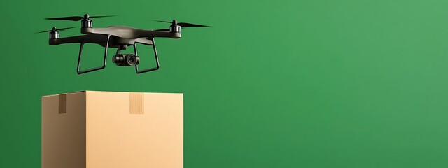 Drone Delivery Concept Over Green Background