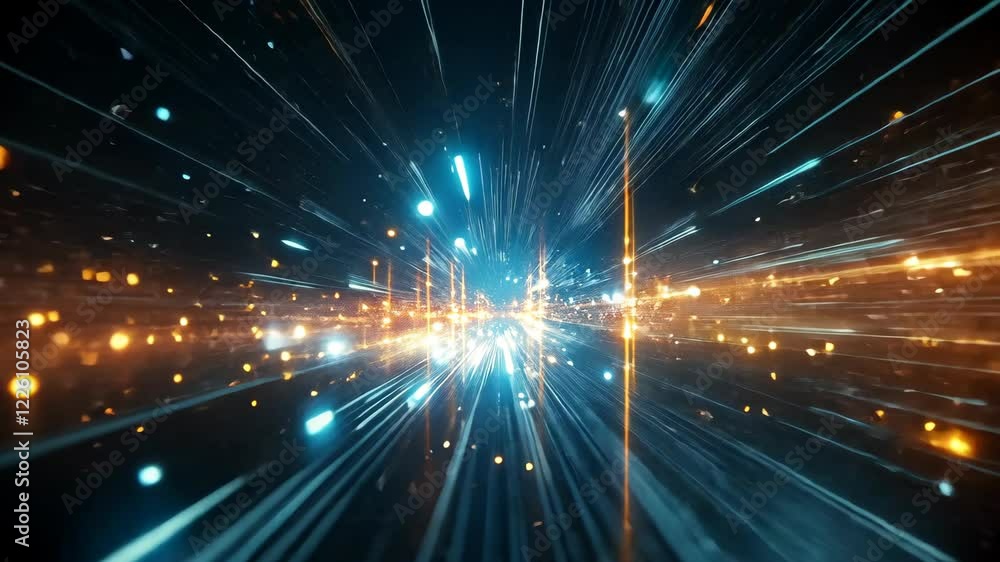 Wall mural dynamic burst of light representing speed and motion in a futuristic digital landscape at night