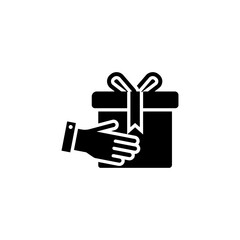 Gift box on hand showing concept icon