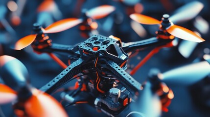 Fototapeta premium Close-up of a drone with vibrant propellers.