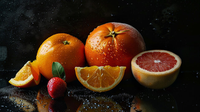 Frutas sobre fondo negro 