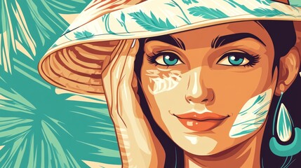 Vibrant portrait of a woman in tropical setting.