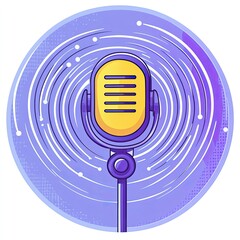 Retro microphone in a purple circular design with swirling lines.