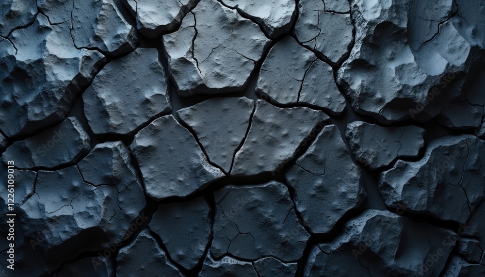 Aufkleber Dark grey cracked rock texture. Detailed illustration of stone surface. Intricate pattern of broken stone fragments. Design elements for building construction projects. Natural material for creative