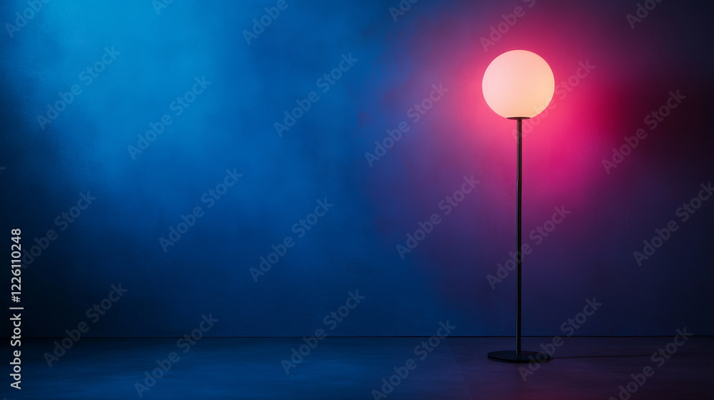 Poster minimalist floor lamp with glowing orb in gradient background