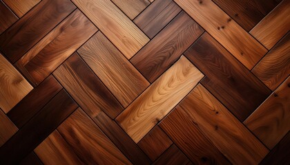 Detailed Wooden Herringbone Parquet Flooring Masterpiece in Warm Tones and Geometric Design, Capturing the Timeless Elegance of Artisanal Craftsmanship.