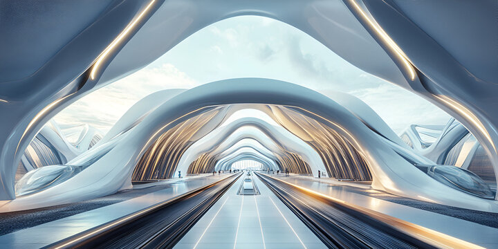 Design for a Hyperloop Station with Futuristic Transportation Technology